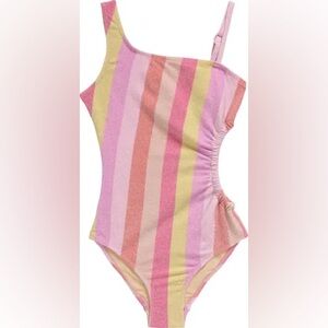 Shade Critters Kids' Metallic Stripe One-Shoulder One-Piece Swimsuit